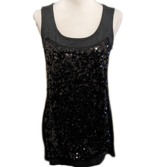 Alfani long line sequined tank, charcoal gray w/ black sequined front, M - Picture 1 of 5